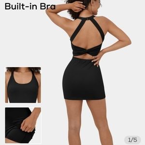 Halara Backless Cut Out Twisted 2-in-1 Side Pocket Mini Yoga Dress size Med NWT